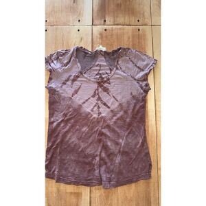 Wilt Womens Tie Dye Crochet Back V-Neck Tee Shirt Mauve Slub Knit Small USA